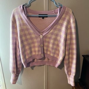 Cropped plaid cardigan with attached bralette